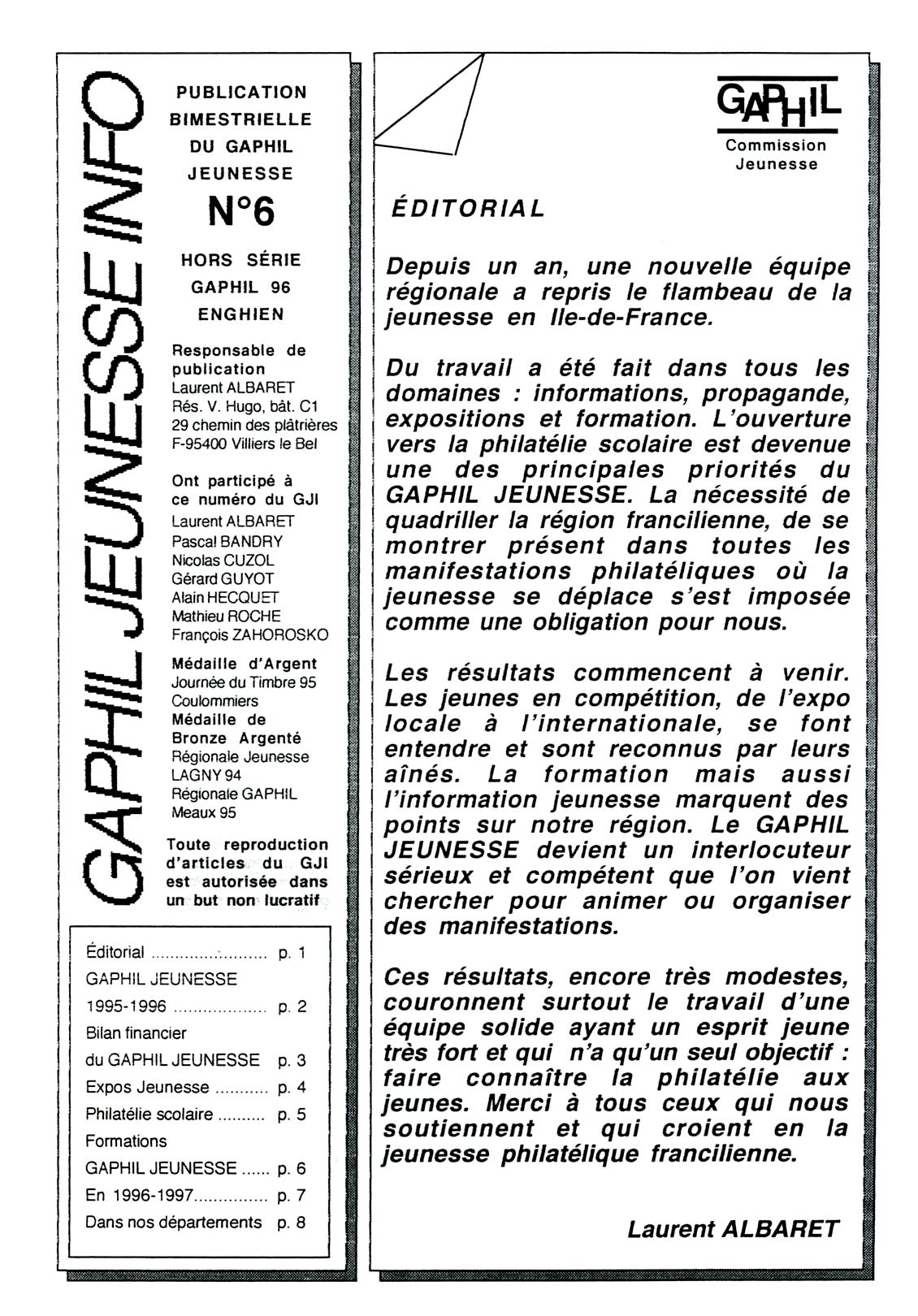 GAPHIL Jeunesse Info - Hors-série n°06 de mars avril 1996.